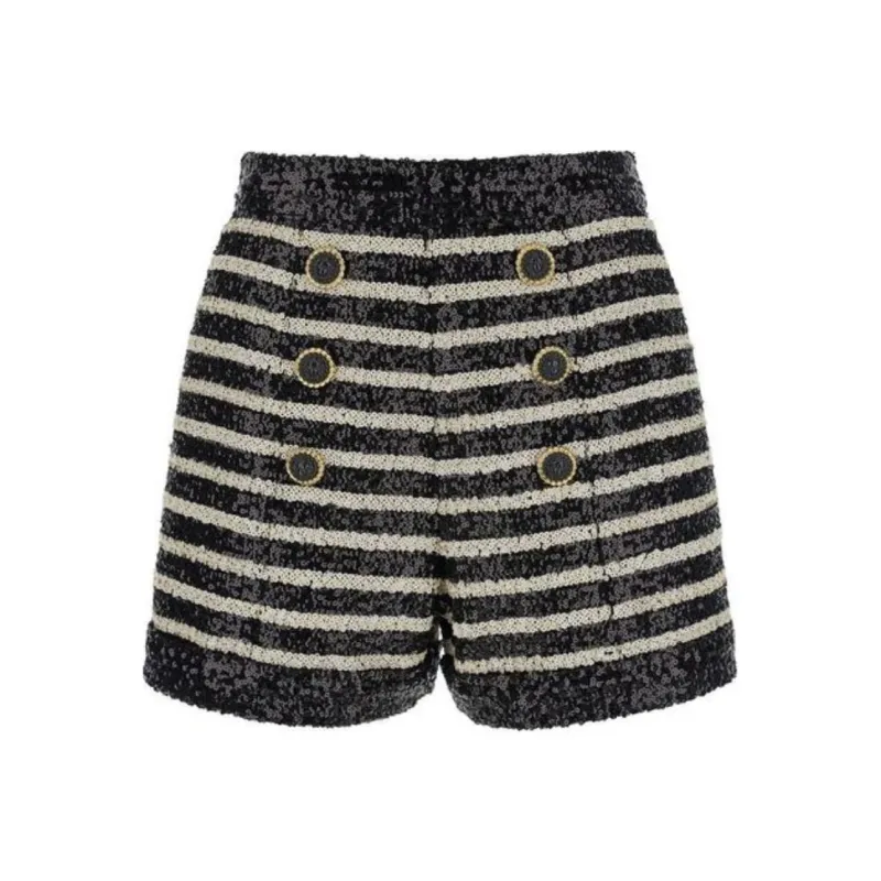 BALMAIN Horizontal Striped Embellished Shorts-0