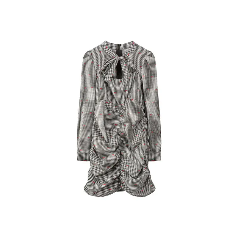 CHUU Long Sleeved Dresses Women's Black White Plaid-0