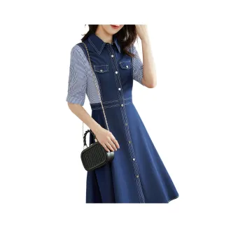 Like The Age Of Water Short Sleeved Dress Women's Denim Blue