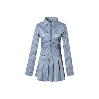 BEAUTIFUL CONFESSION Long Sleeved Dresses Women's Blue Stripes