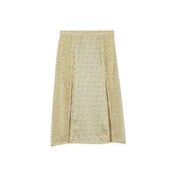 Burberry Monogram Print Silk Pleated Skirt 'Pale Yellow'