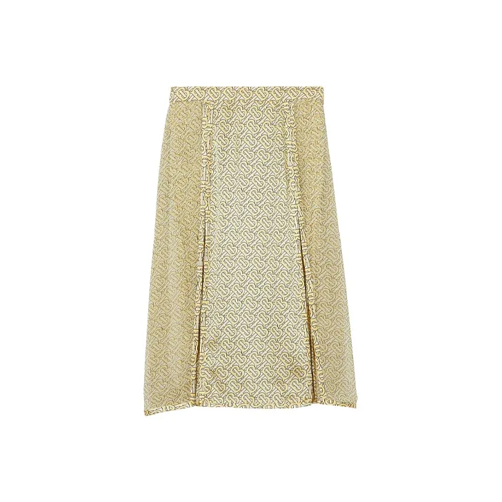 Burberry Monogram Print Silk Pleated Skirt 'Pale Yellow'-0