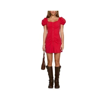 PRINCESS POLLY Back To Paris Ruched Mini Dress Short Sleeved Dress Women's RED/Red