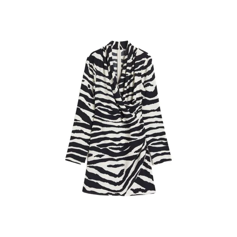 H&M Long-Sleeved Dresses Women's Black/Zebra Print-0