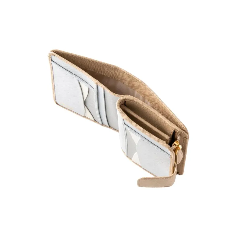 PRADA Saffiano Leather Wallet Women's Beige & Gray-4