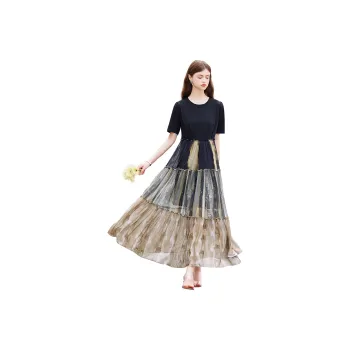 TOUCH Short Sleeved Dresses Women's Black & Coffee Green Multicolor