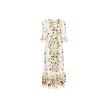 Zimmermann Halliday Floral Printed Peplum Hem Maxi Dress