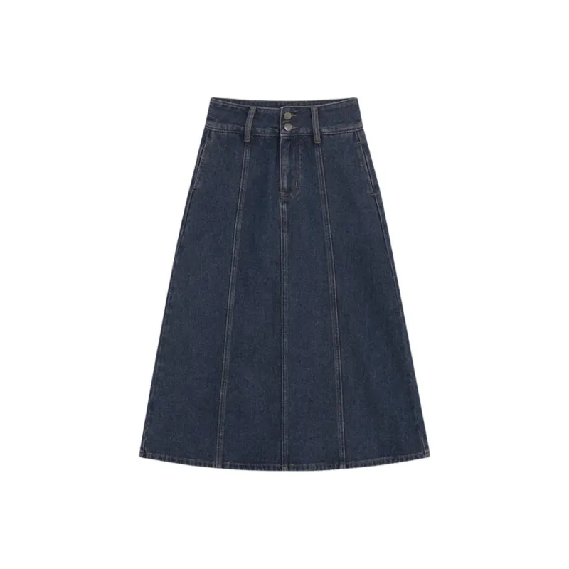 Mo Han Yi Mei Denim Long Skirt Women's Gray Blue-0