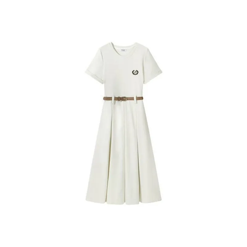 PLAY BUSH Short Sleeved Dress Women's Beige Apricot-0