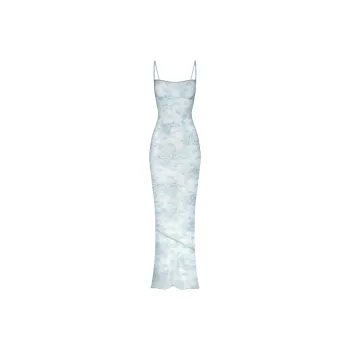 SKIMS ULTRA FINE LACE CAMI LONG DRESS Slip Dresses Women's DENIM/Denim