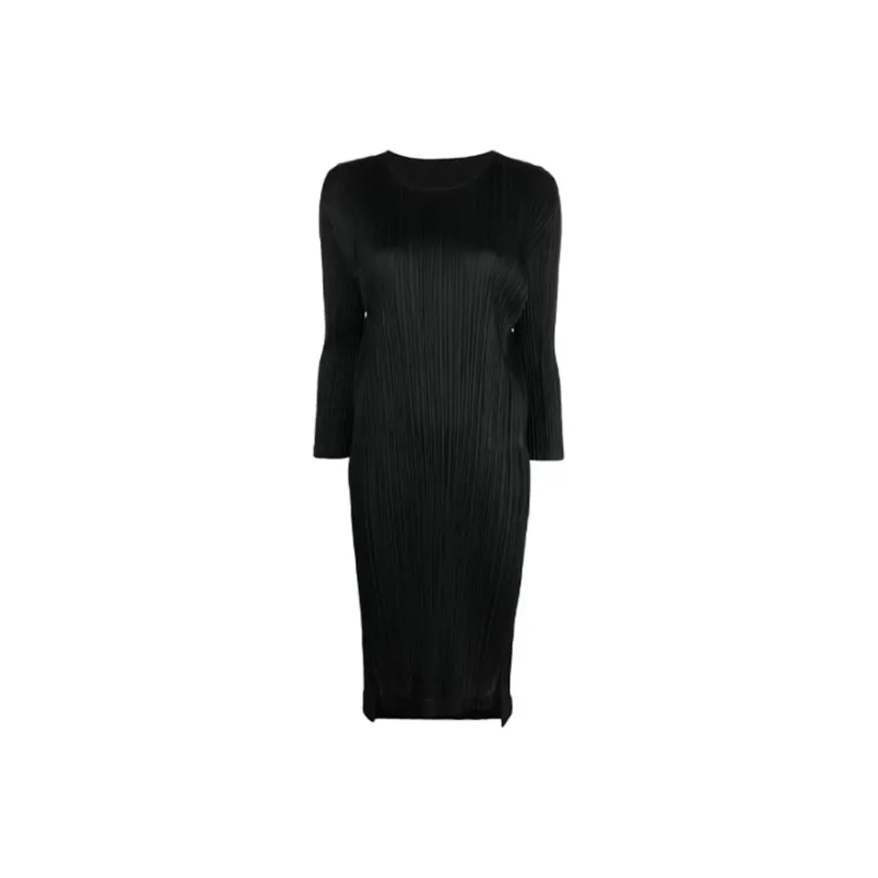 PLEATS PLEASE ISSEY MIYAKE September Plissé satin Midi Dress-0