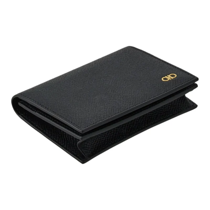 FERRAGAMO GANCINI Calfskin Card Holder Unisex Black-1