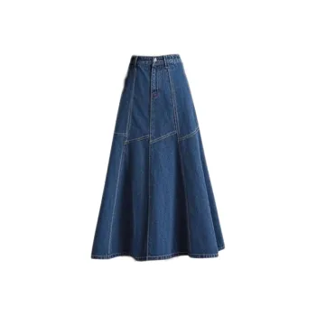 HELEH Denim Long Skirts Women's Vintage Blue