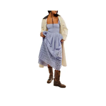 FREE PEOPLE Perfect Storm Midi Long-Sleeved Dresses Women's Blue Heron