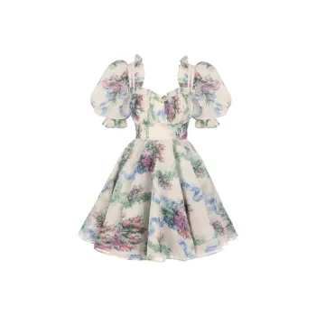 Selkie Collection Short Sleeved Dress Women's White With Tréfonds Rose Print