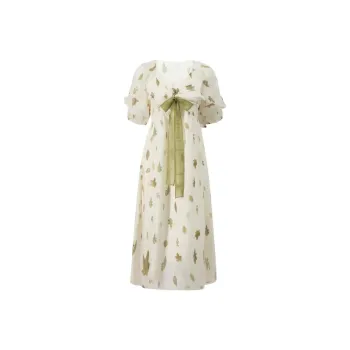 DOKZB Short Sleeved Dress Women's Light Green Floral