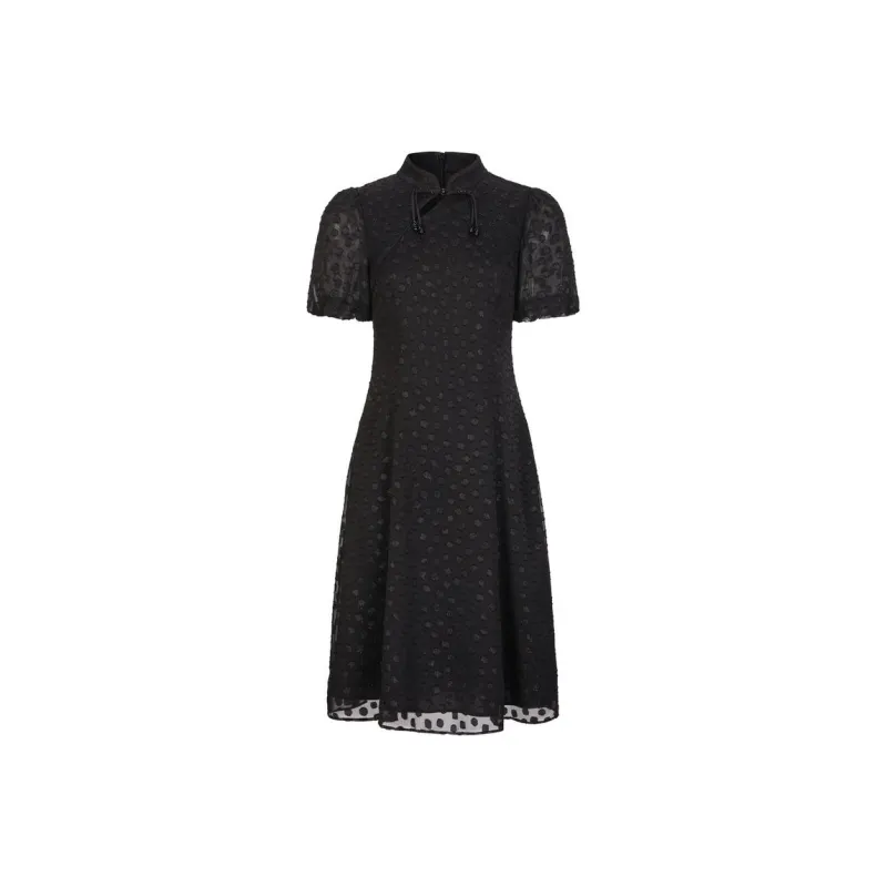 JZ. ANNAKRO Short Sleeved Dresses Women's Plain Black-0
