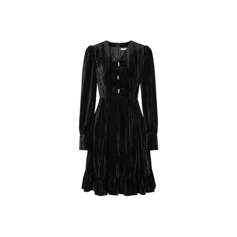 JZ Juzui Dress Women's Plain Black-0