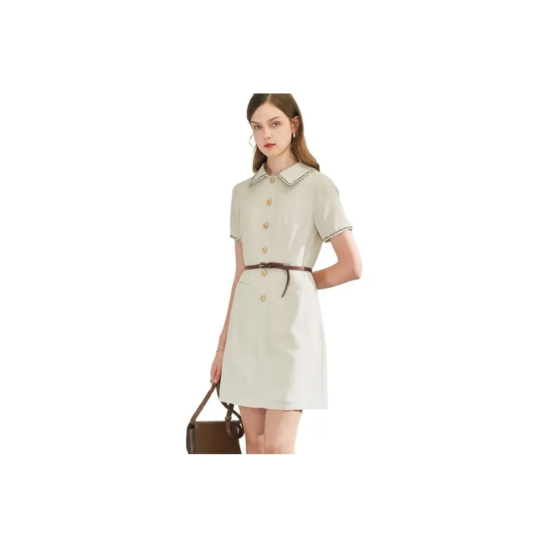 Famanxuan Short Sleeved Dress Women's Greige-0