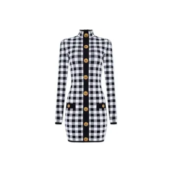BALMAIN Gingham Fine Knit Dress
