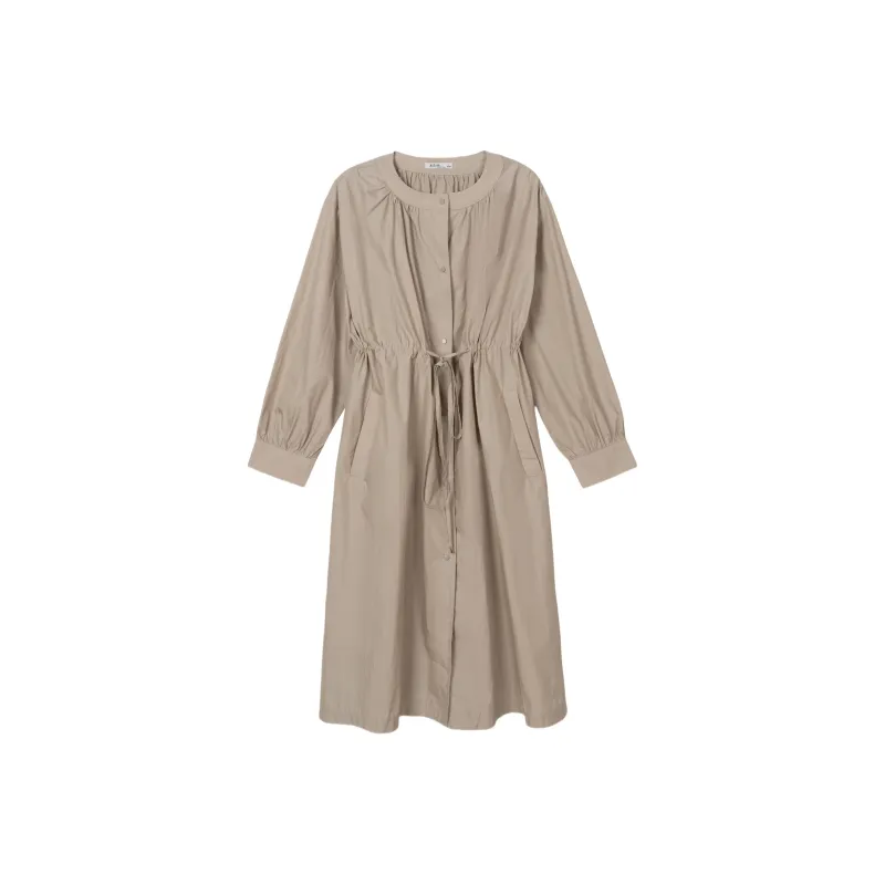 FAWENXIANGZI Long Sleeved Dress Women's Khaki-0