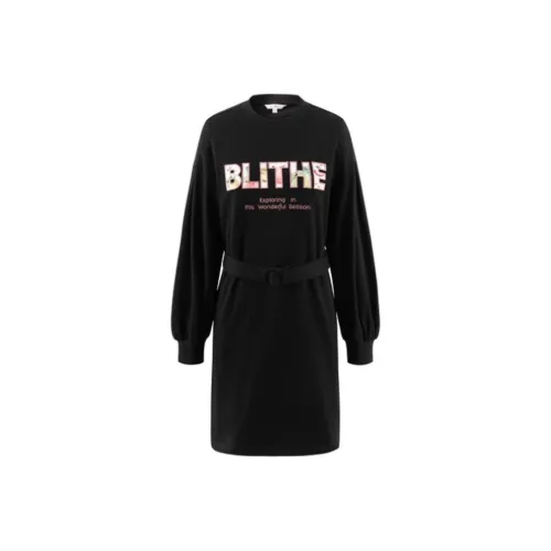 JZ. ANNAKRO Long Sleeved Dress Women's Plain Black