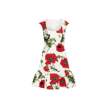 Oscar De La Renta Poppy-print Cotton Dress