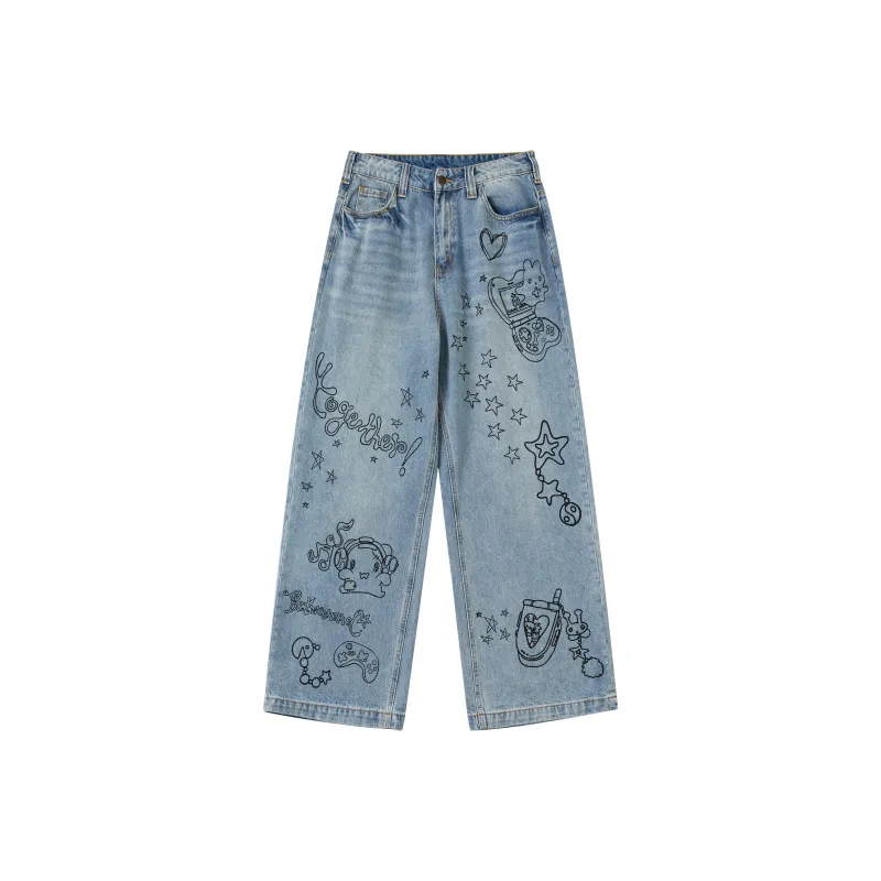 BETWEENAND Jeans Women's Graffiti Blue-0