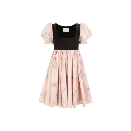 Selkie Collection SS25 Short Sleeved Dress Women's Pink With Sketch Print
