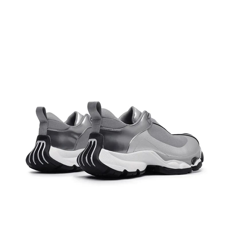 Angelmi Abrasion Resistant Breathable Coverage Height Increasing Low Top Chunky Sneakers Unisex Gray-3
