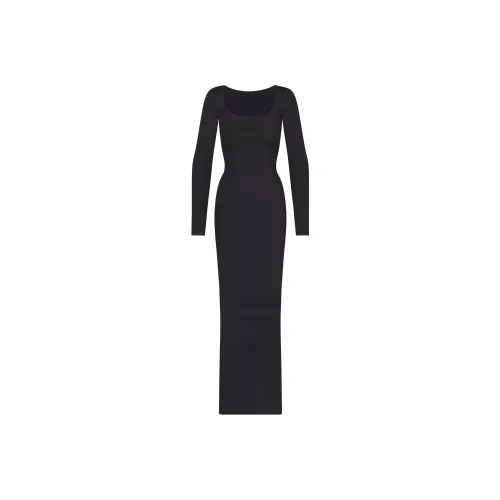 SKIMS BODY LONG SLEEVE LONG DRESS Long Sleeved Dresses Women's ONYX/Onyx