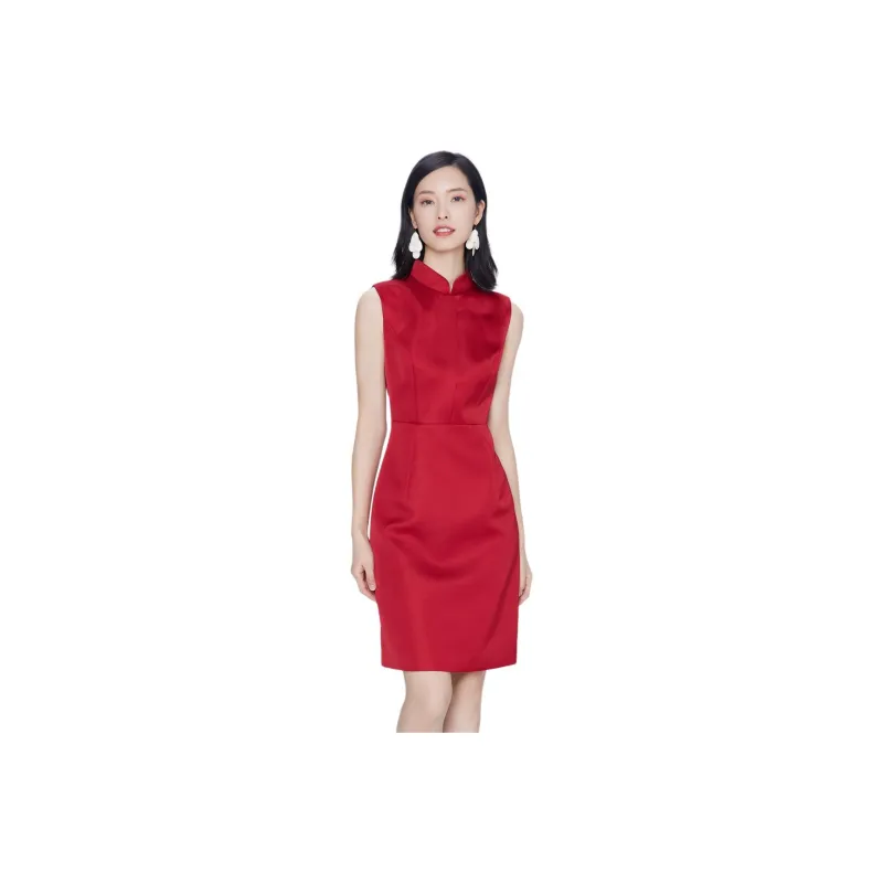 BBLLUUEE Sleeveless Dress Women's Maple Leaf Red-0