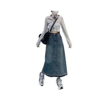 7 SEVFUN Denim Long Skirt Women's Blue