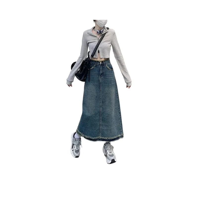 7 SEVFUN Denim Long Skirt Women's Blue-0