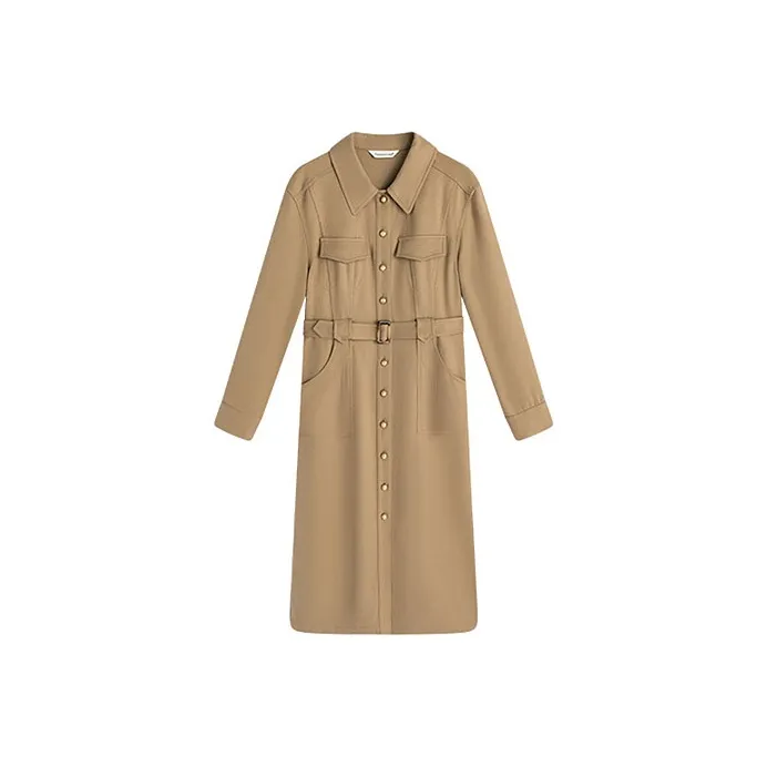 Famanxuan Long Sleeved Dress Women's Khaki-0