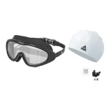 Black Swim Goggles (Transparent Lens)+White Swimming Cap