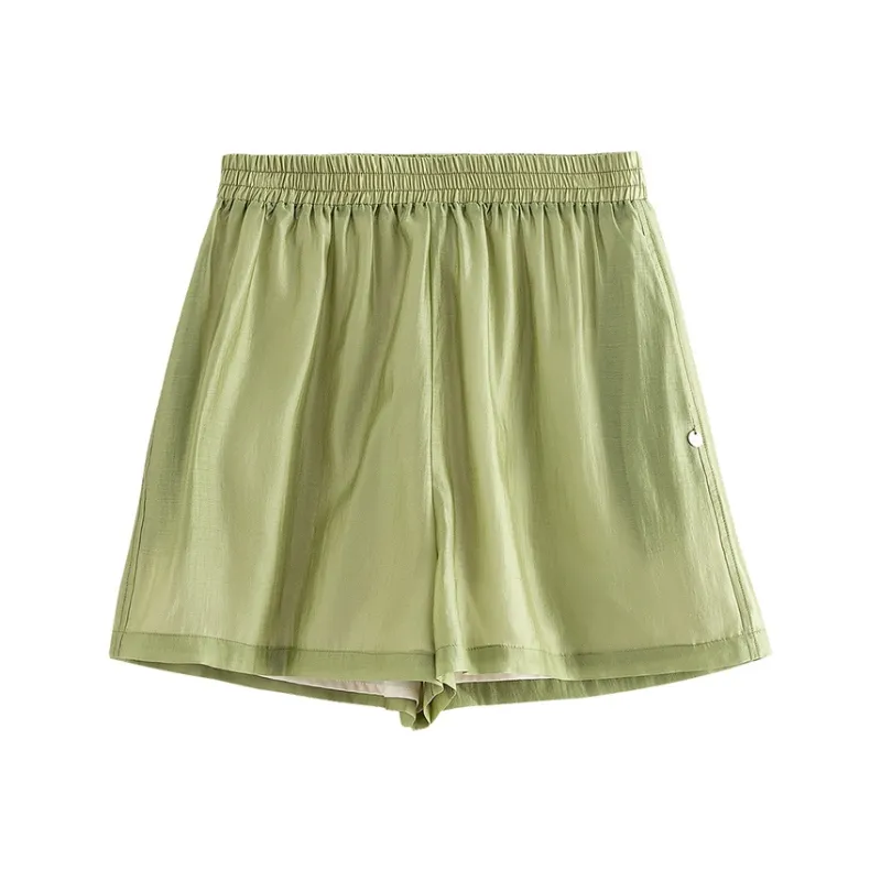 Initial Language Casual Shorts Women's Mustard Green-0