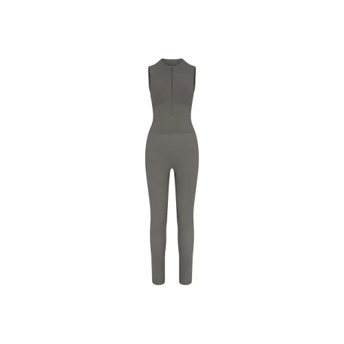 SKIMS CONTOUR NYLON ZIP FRONT CATSUIT Jumpsuit Women's GUNMETAL/Bronze