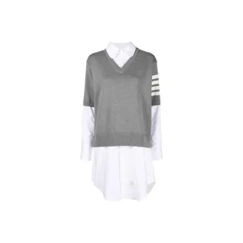 THOM BROWNE Stripe detail Poplin Dress