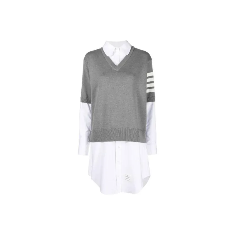 THOM BROWNE Stripe detail Poplin Dress-0