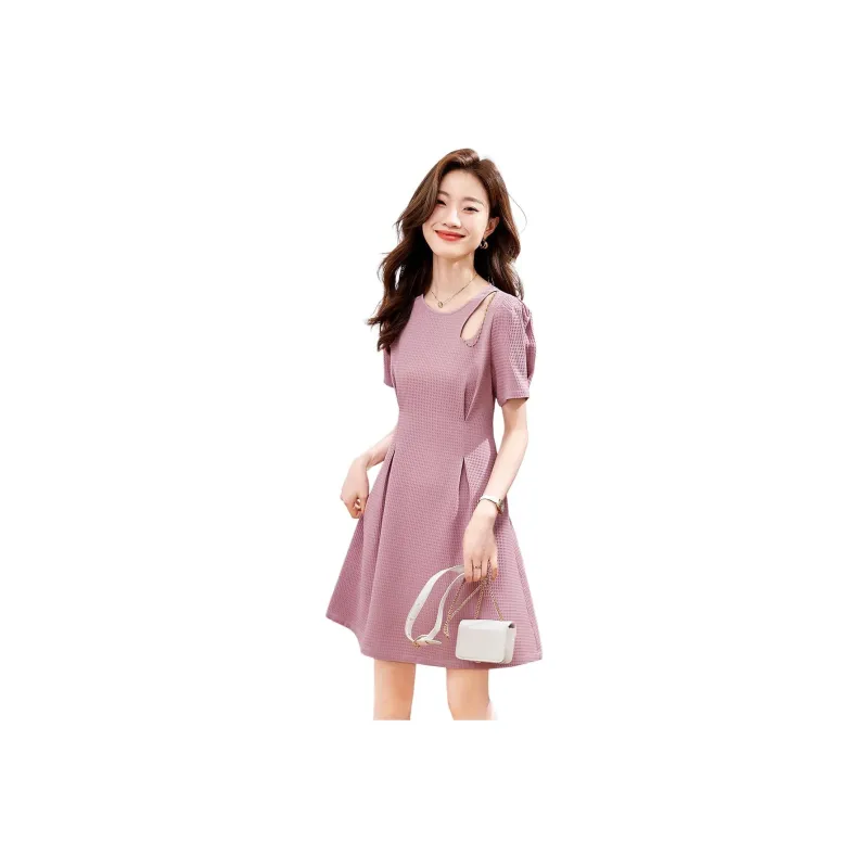 Mo Han Yi Mei Short Sleeved Dresses Women's Pink-0