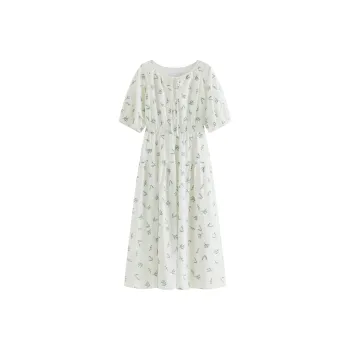 FANSILANEN Short Sleeved Dress Women's White With Blue Floral