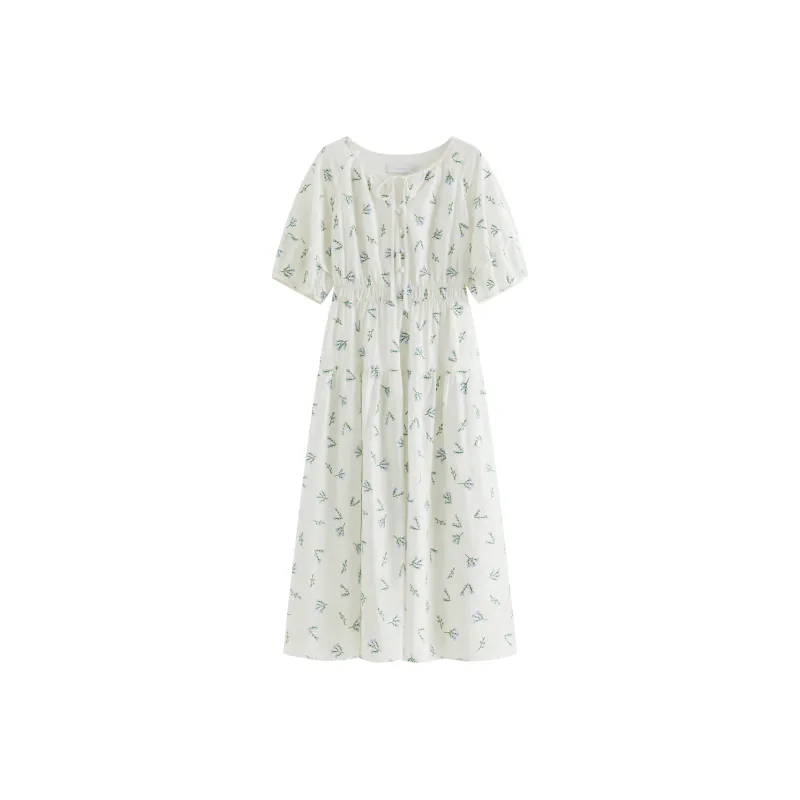 FANSILANEN Short Sleeved Dress Women's White With Blue Floral-0