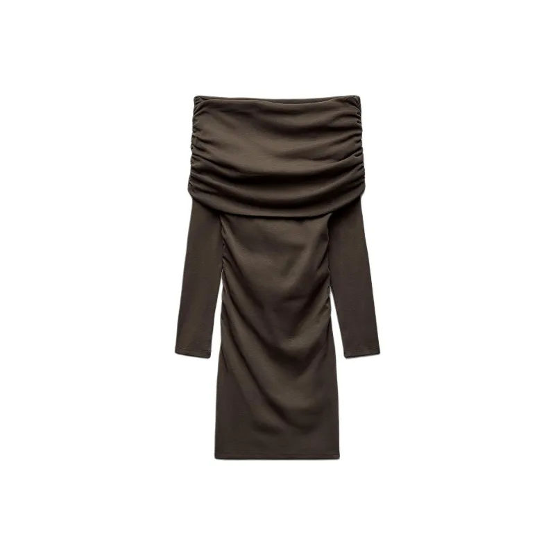 ZARA Long-Sleeved Dresses Women's Chocolate-0