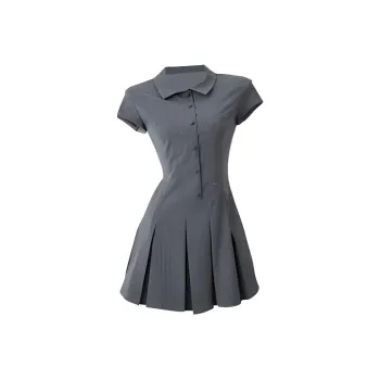 KKX Short Sleeved Dress Women's Preppy Gray