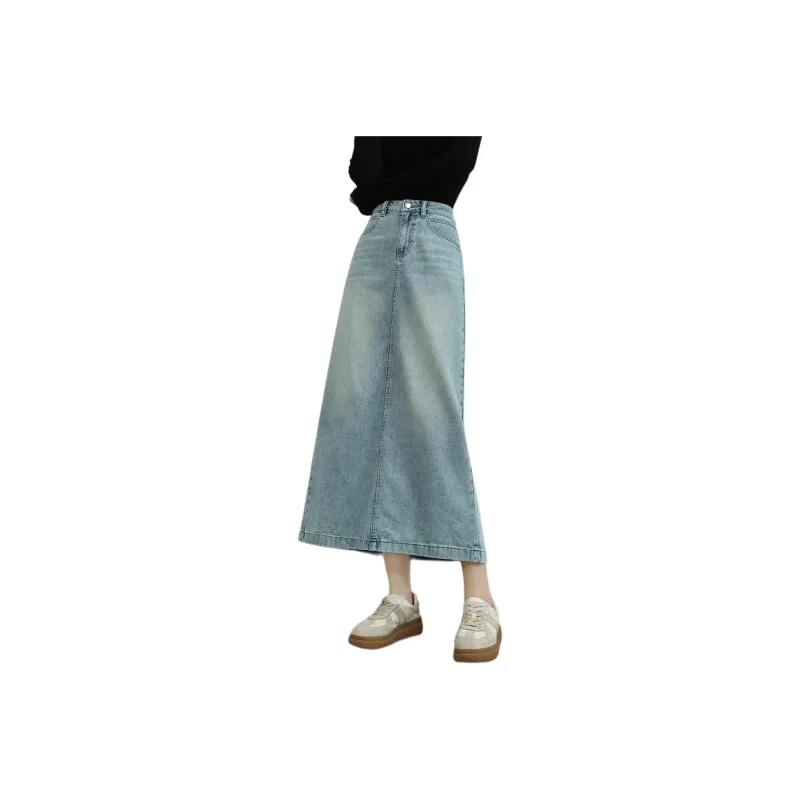 HIPPIEMISS Denim Long Skirt Women's Light Blue-0