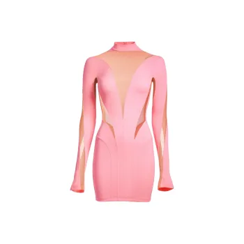 H&M Mesh Paneled Mini Dress Pink/Beige