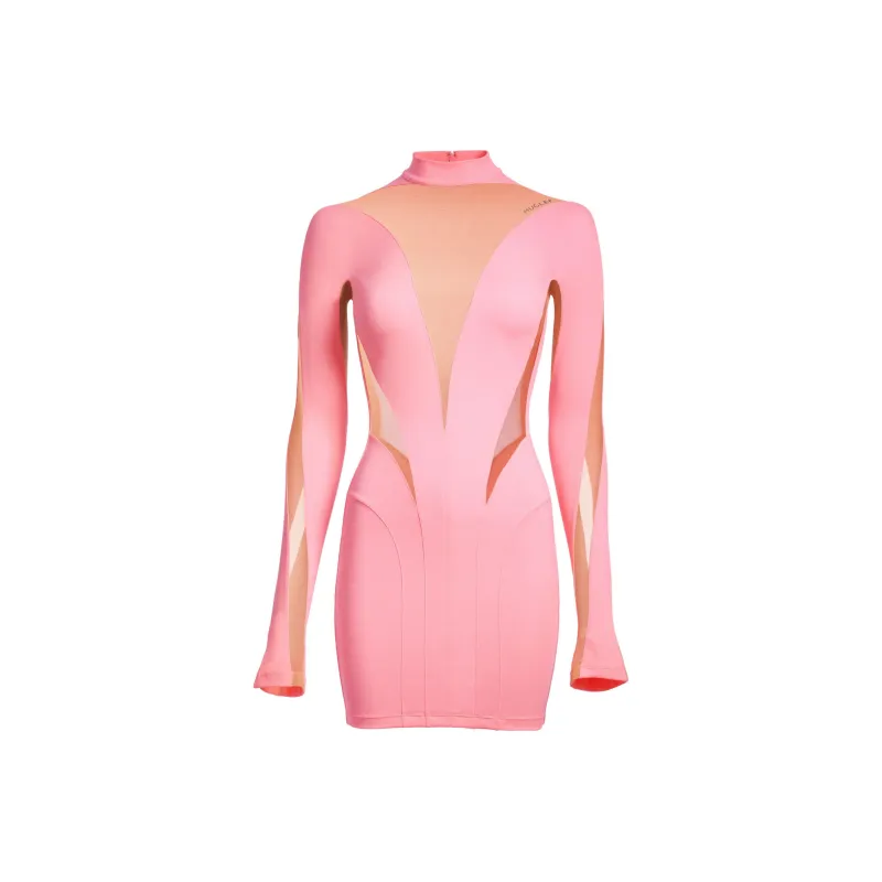 H&M Mesh Paneled Mini Dress Pink/Beige-0