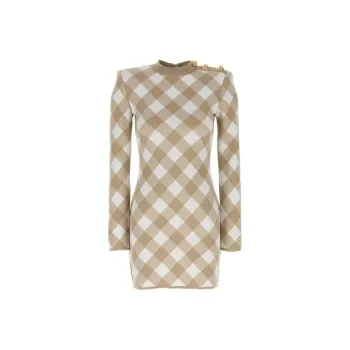 BALMAIN Checked Knit Mini Dress