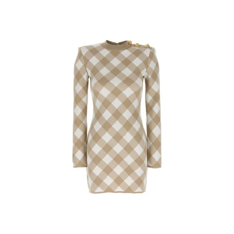BALMAIN Checked Knit Mini Dress-0